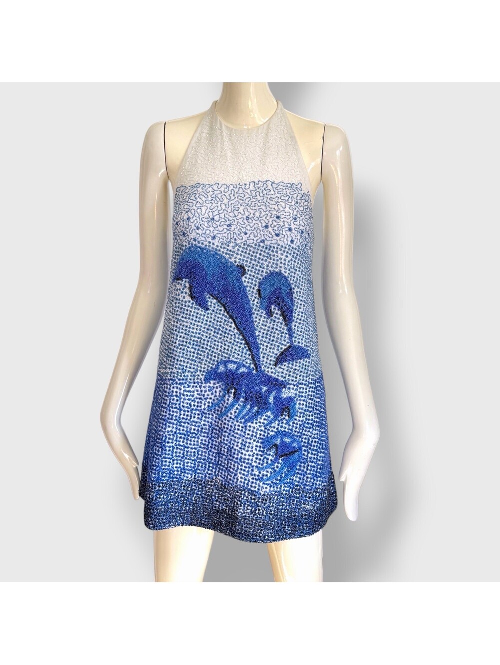 NWT $895 STAUD Crystal Dolphin Beaded Embellished Cocktail Dress XS Le Sable